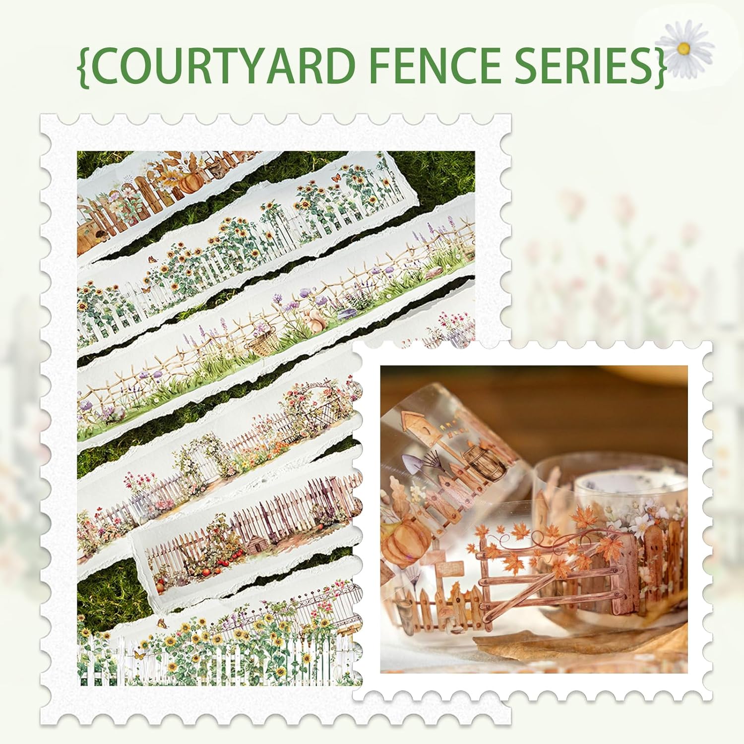 6Rolls Floral Washi Tape Set PET 40mm Wide Washi Sticker for Junk Journaling Stickers Flower Scrapbook Stickers Vintage Washi Tapes Scrapbooking Supplies Decorative Tape for Crafts, 6.6ft Long