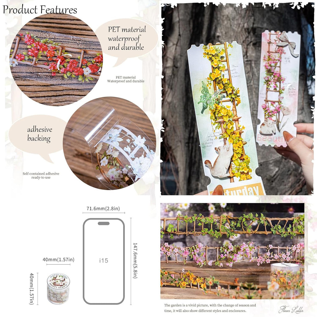 6 Rolls of PET Tape Stickers for Journaling Supplies, Paths Themed Decorative Journal Stickers for Scrapbooking,Planer (Garden Paths)