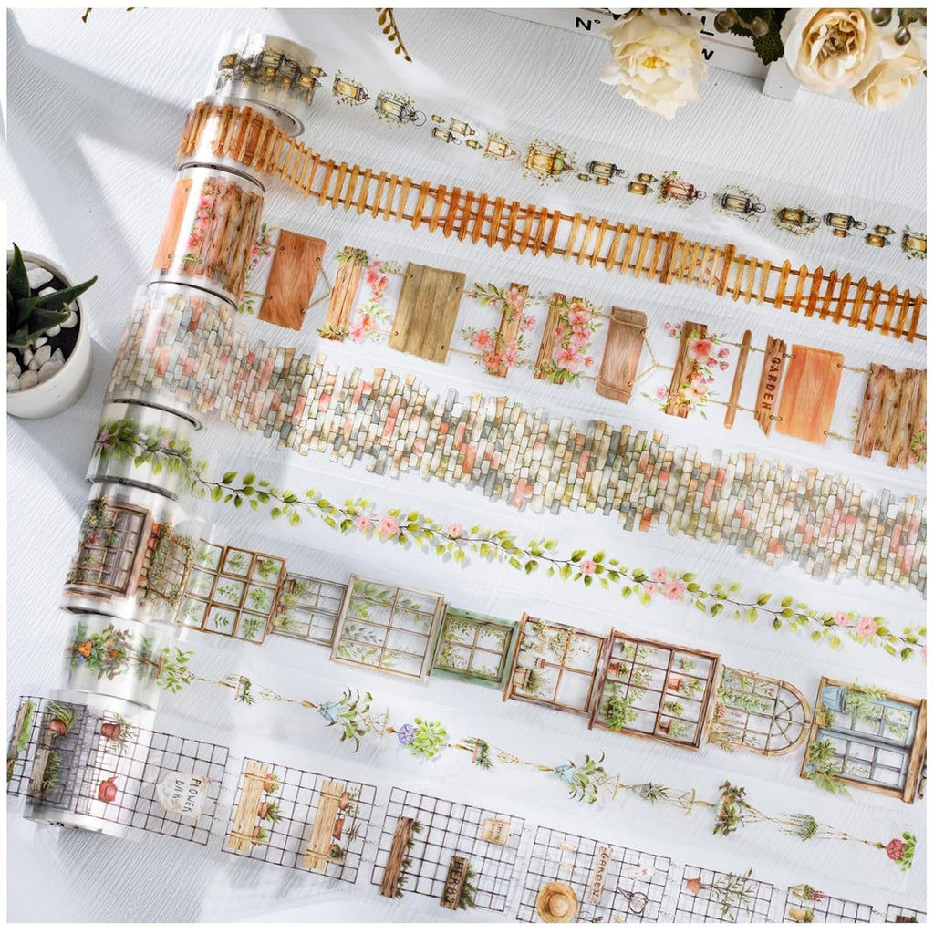 6 Rolls of PET Tape Stickers for Journaling Supplies, Paths Themed Decorative Journal Stickers for Scrapbooking,Planer (Garden Paths)