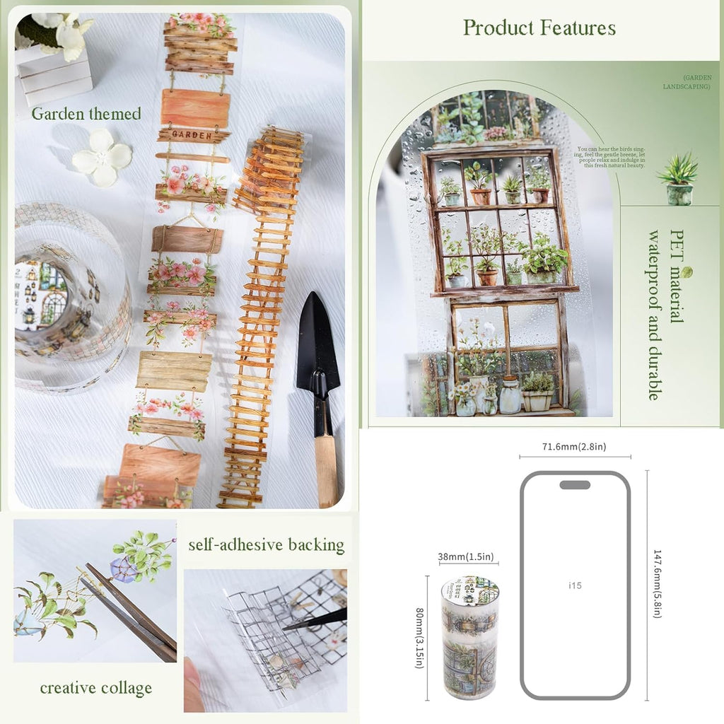 6 Rolls of PET Tape Stickers for Journaling Supplies, Paths Themed Decorative Journal Stickers for Scrapbooking,Planer (Garden Paths)