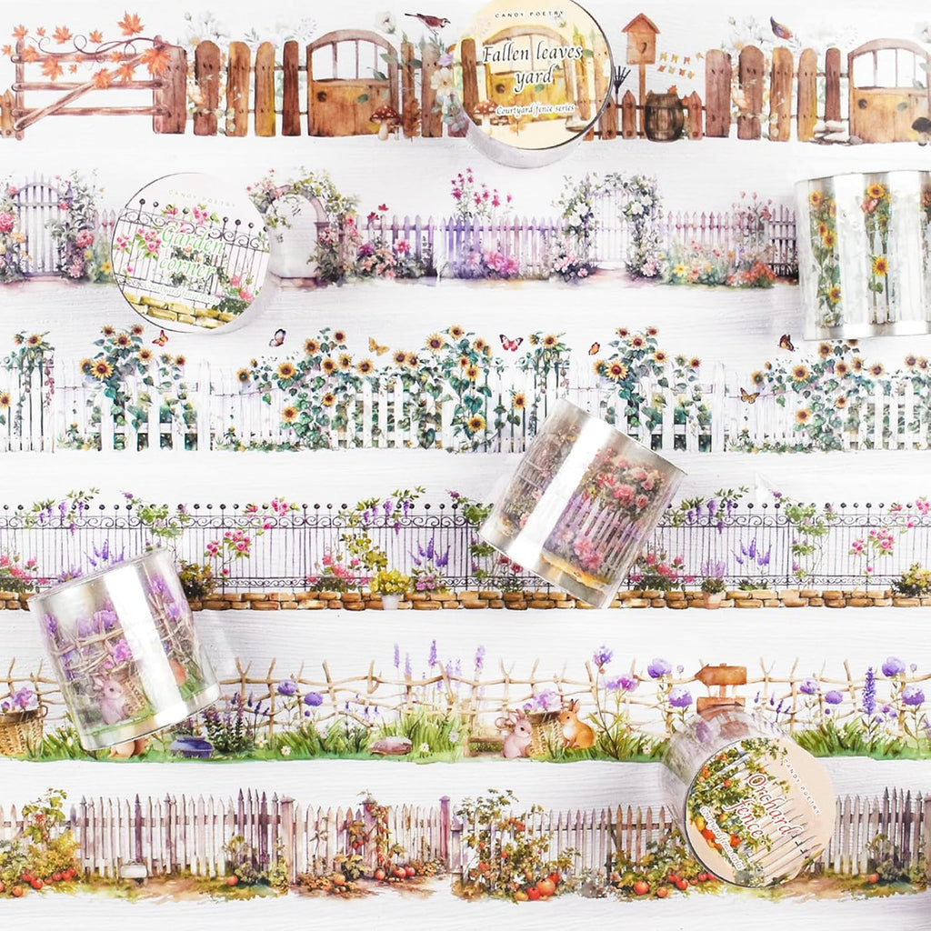 6Rolls Floral Washi Tape Set PET 40mm Wide Washi Sticker for Junk Journaling Stickers Flower Scrapbook Stickers Vintage Washi Tapes Scrapbooking Supplies Decorative Tape for Crafts, 6.6ft Long