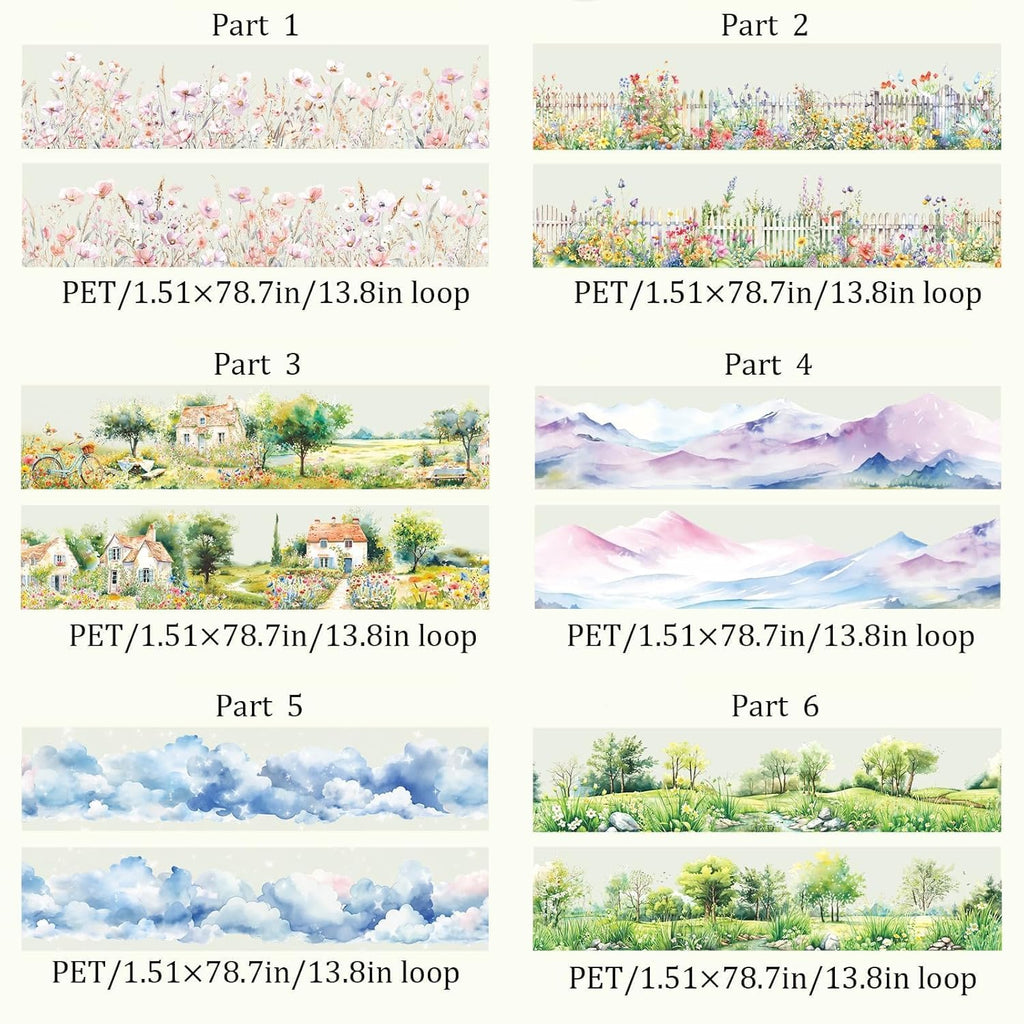 6 Rolls of PET Tape Stickers for Journaling Supplies, Paths Themed Decorative Journal Stickers for Scrapbooking,Planer (Garden Paths)