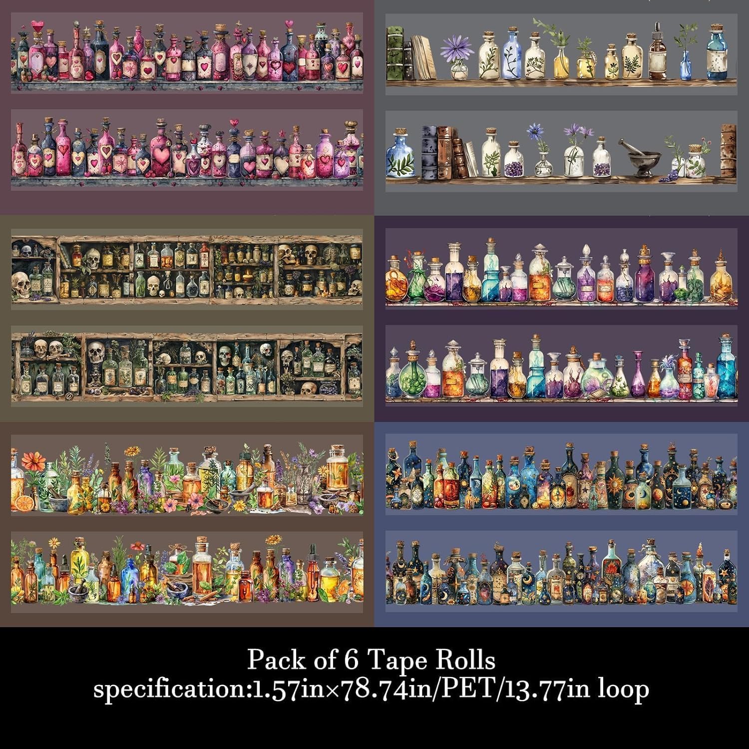 6 Rolls of PET Tape Stickers for Journaling Supplies, Paths Themed Decorative Journal Stickers for Scrapbooking,Planer (Garden Paths)