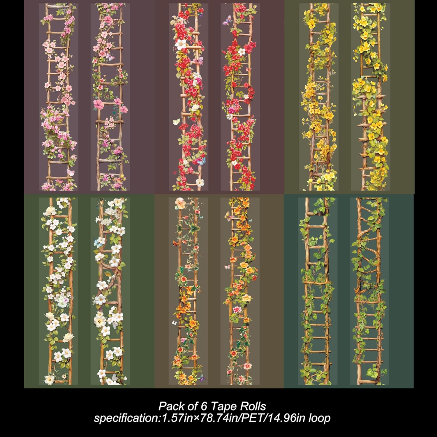 6 Rolls of PET Tape Stickers for Journaling Supplies, Paths Themed Decorative Journal Stickers for Scrapbooking,Planer (Garden Paths)