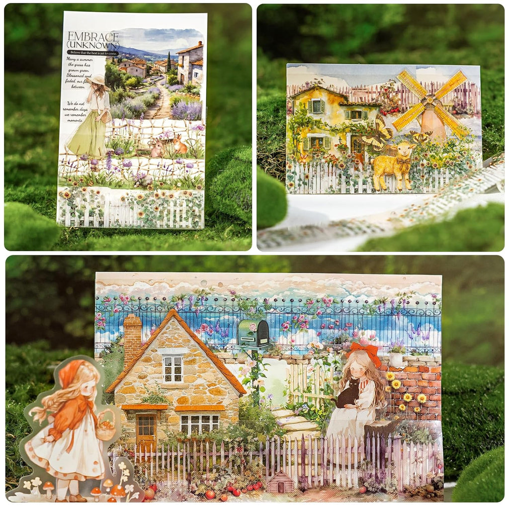 6Rolls Floral Washi Tape Set PET 40mm Wide Washi Sticker for Junk Journaling Stickers Flower Scrapbook Stickers Vintage Washi Tapes Scrapbooking Supplies Decorative Tape for Crafts, 6.6ft Long