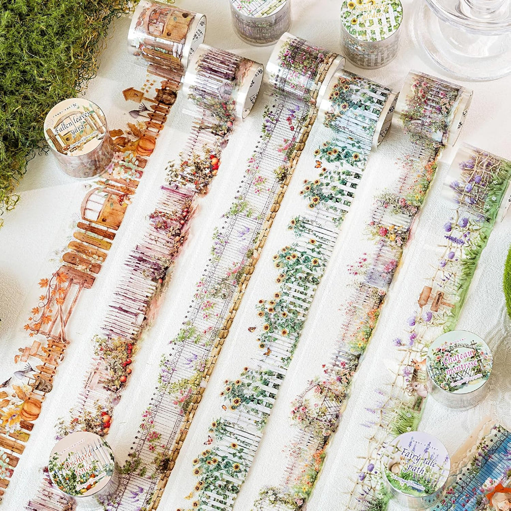 6Rolls Floral Washi Tape Set PET 40mm Wide Washi Sticker for Junk Journaling Stickers Flower Scrapbook Stickers Vintage Washi Tapes Scrapbooking Supplies Decorative Tape for Crafts, 6.6ft Long