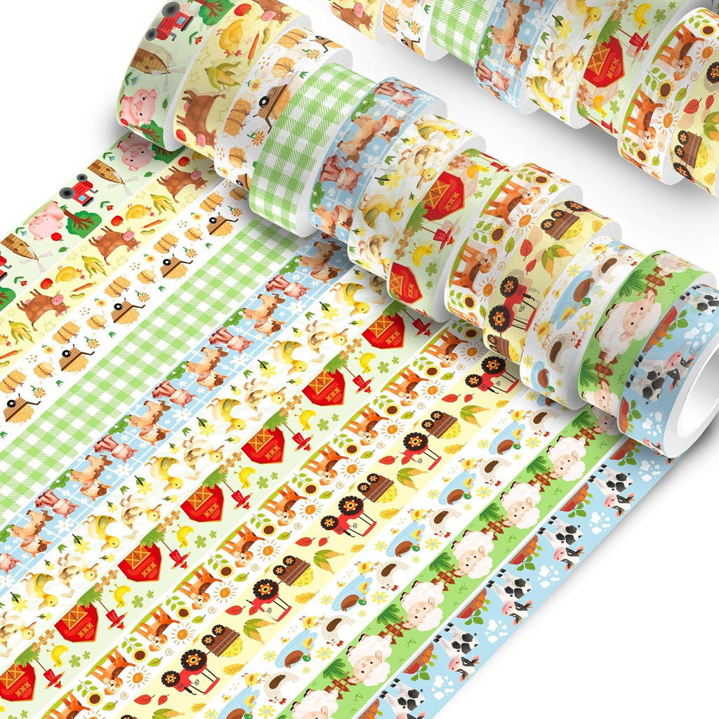 12 Pcs Farm Animals Washi Tape Farm Animals Masking Tape Decorations Farmhouse Cow Sheep Pig Ducks Decorative Paper Sticker for Vintage Journals, Planners, DIY Craft Gift Wrapping